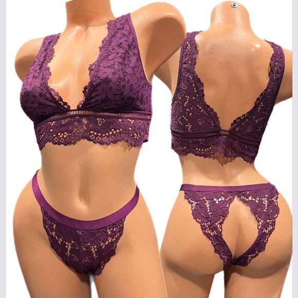 Victoria’s Secret Set Sexy Unlined Lace Bralette & Peek a Boo Cheekini Panty M - Picture 2 of 4